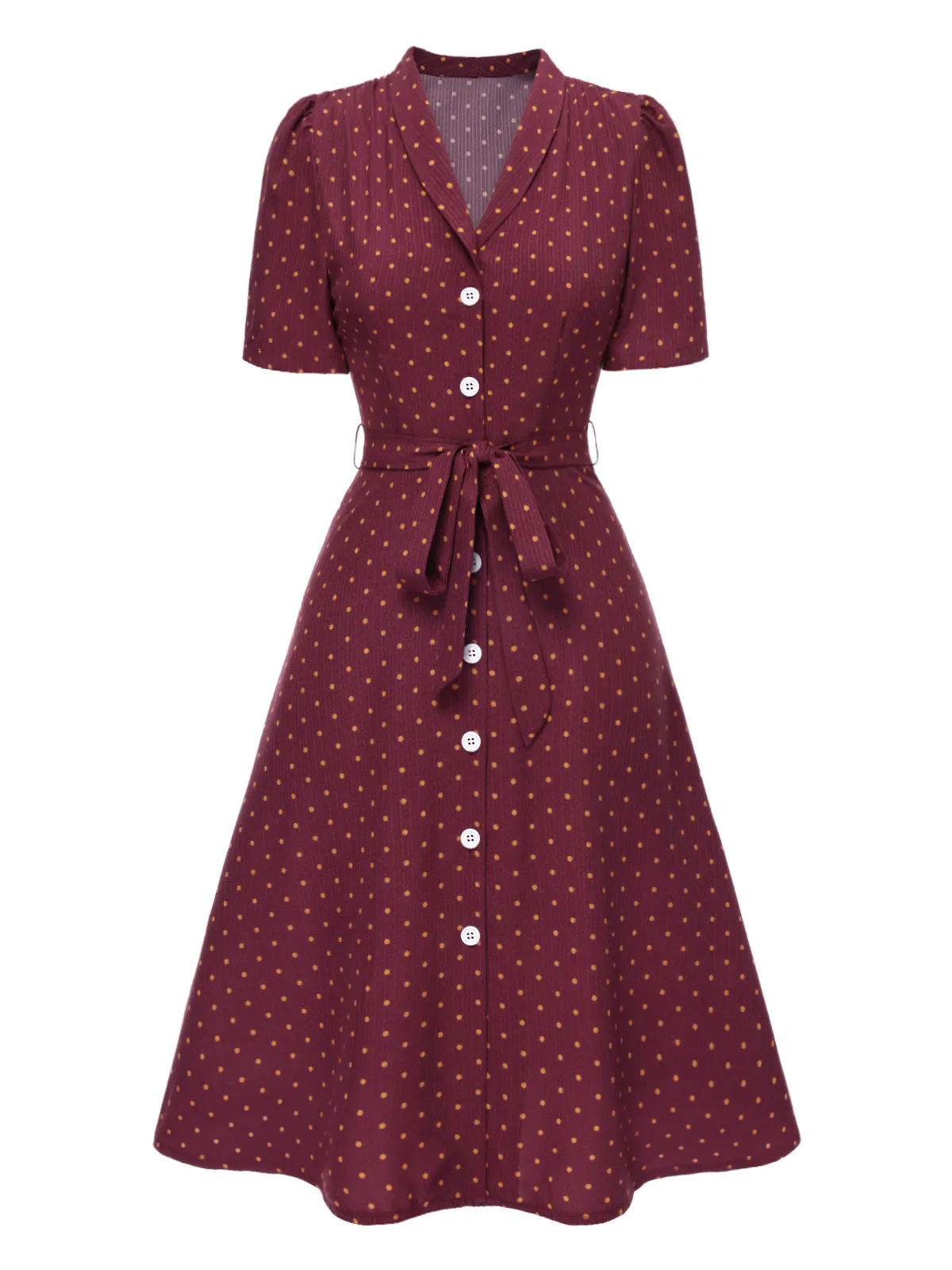 [Pre-Sale] Brick Red 1940s Polka Dot Lapel Shirt Dress