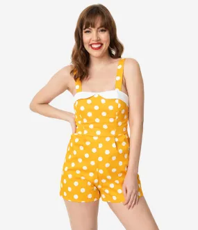 Retro Style Mustard & White Polka Dot Romper