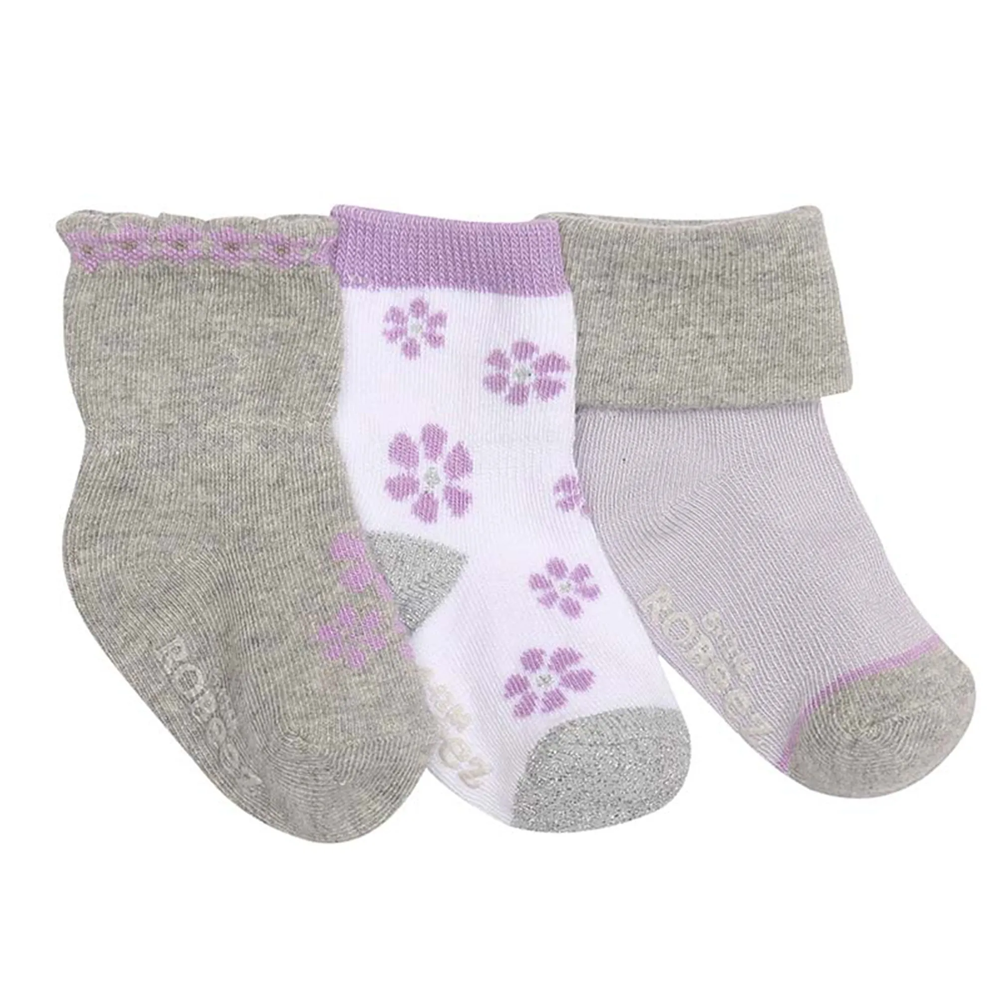 Robeez Socks Purple Flowers 3pk