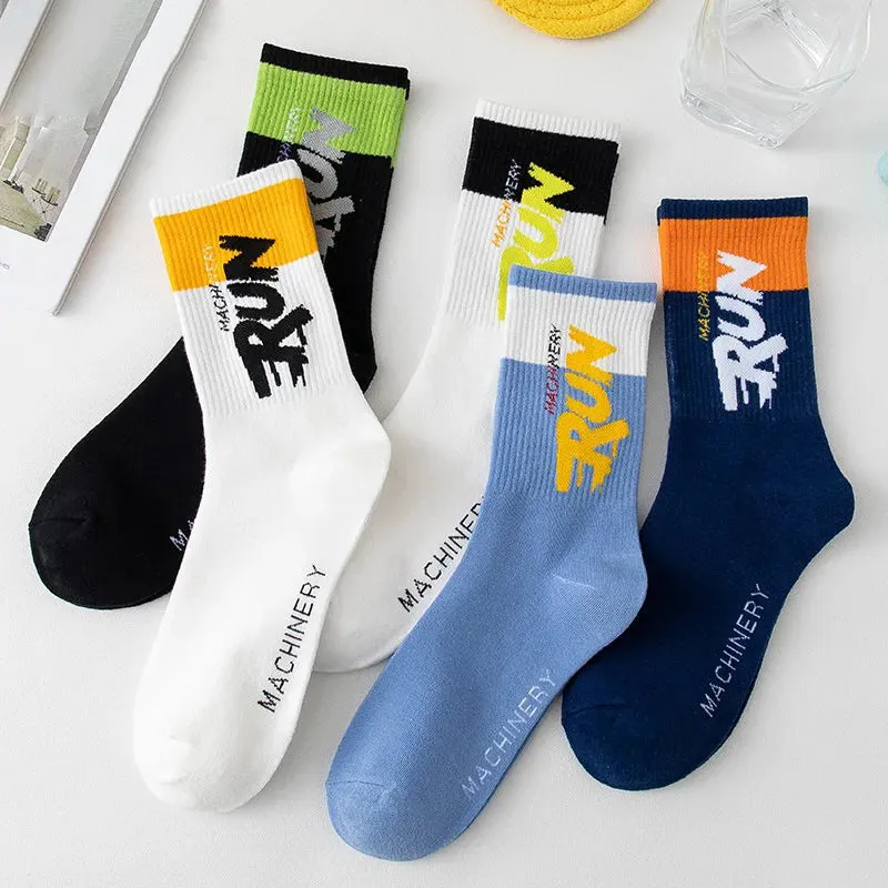 RunFun Unisex Stylish Cotton Crew Socks - 5 Pairs