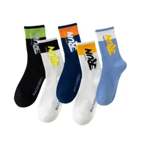 RunFun Unisex Stylish Cotton Crew Socks - 5 Pairs