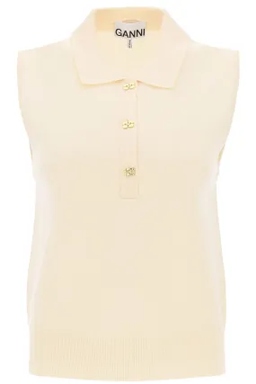 sleeveless polo shirt in wool and cashmere K2131 ALABASTER GLEAM