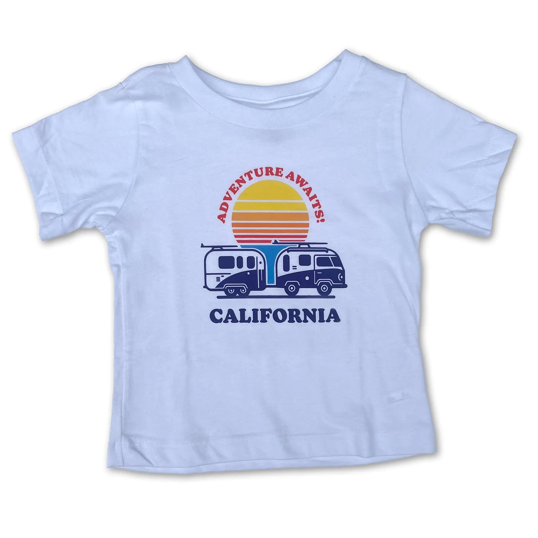 Sol Baby Adventure Awaits California Beach Camper Short Sleeve White Tee