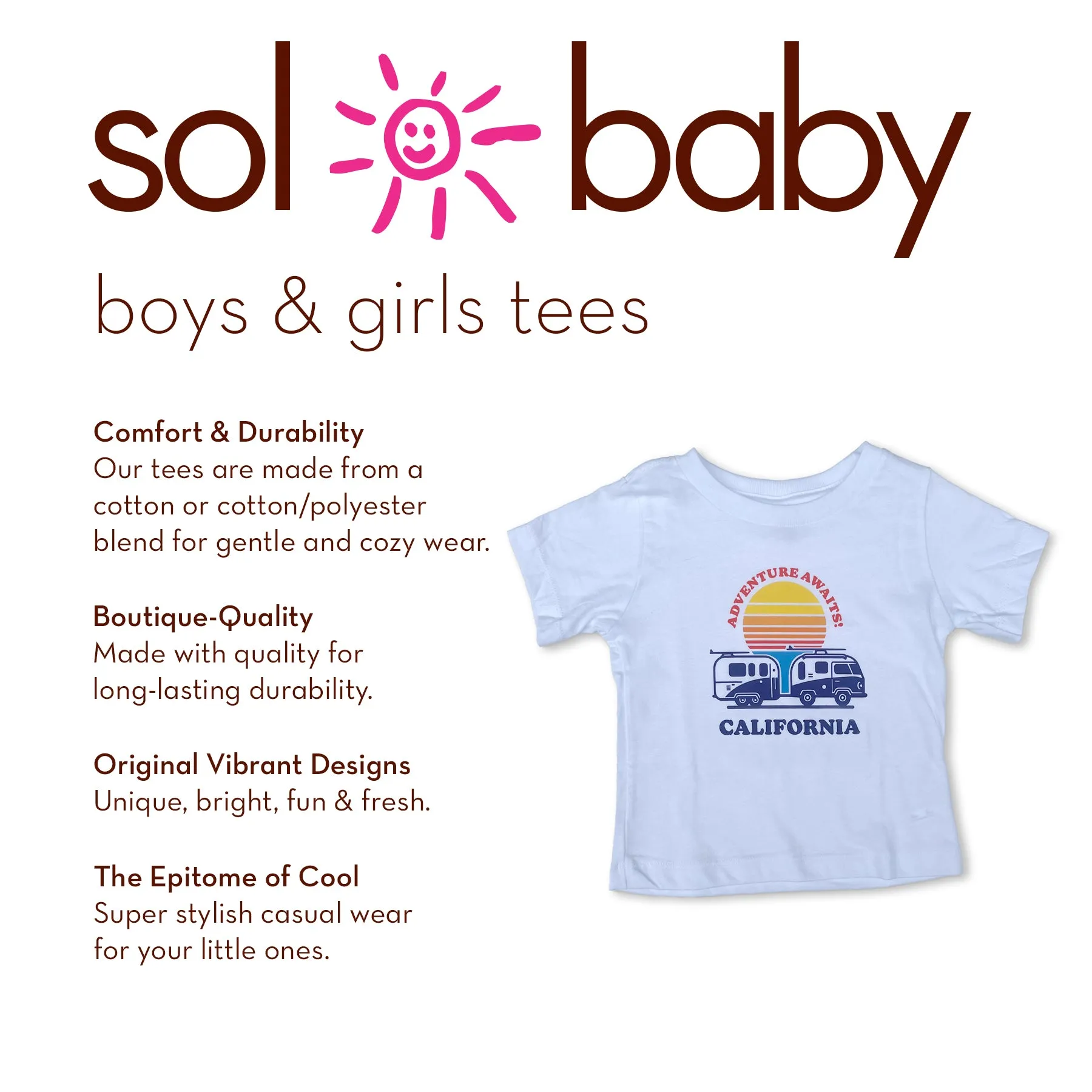 Sol Baby Adventure Awaits California Beach Camper Short Sleeve White Tee