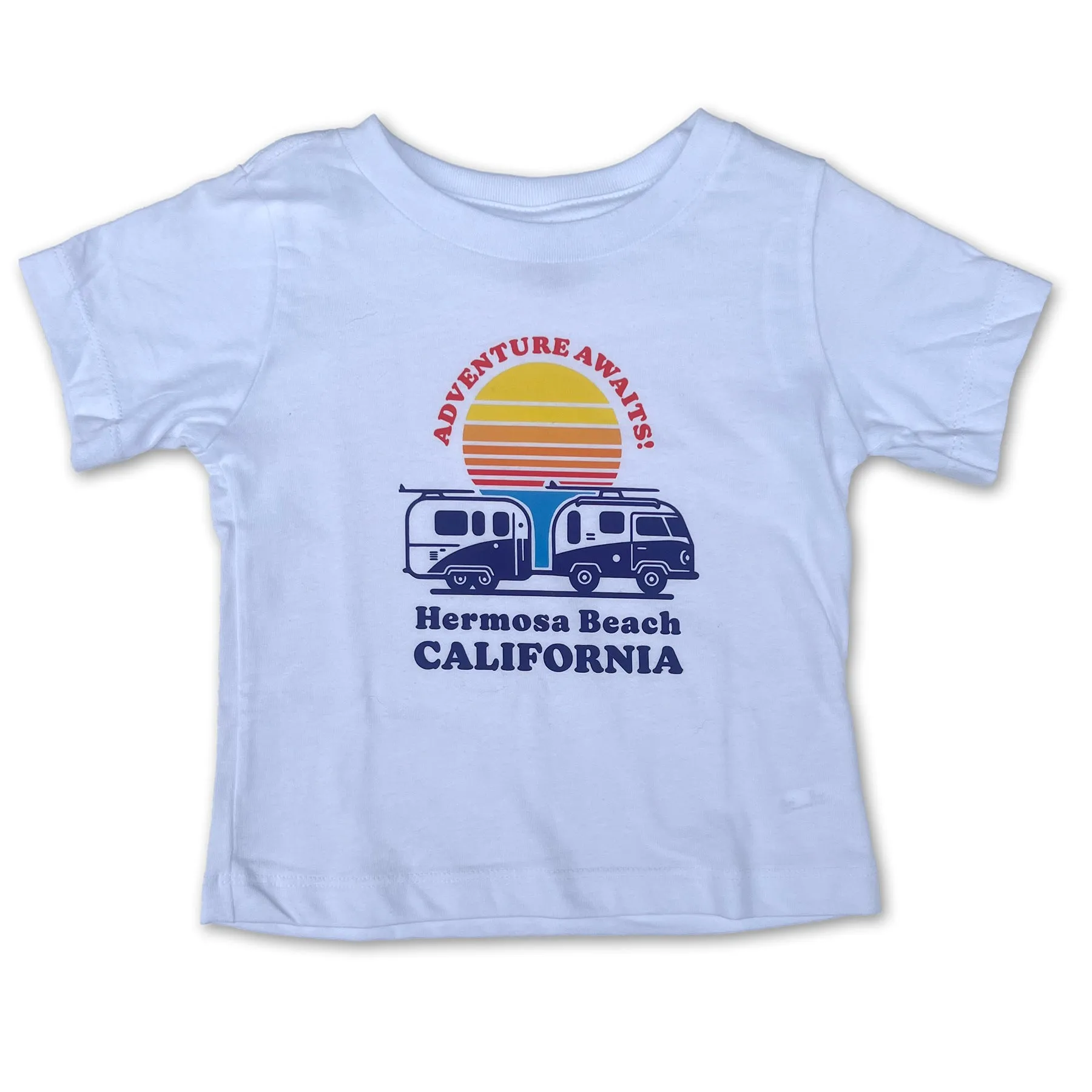 Sol Baby Adventure Awaits Hermosa Beach California Beach Camper Short Sleeve White Tee