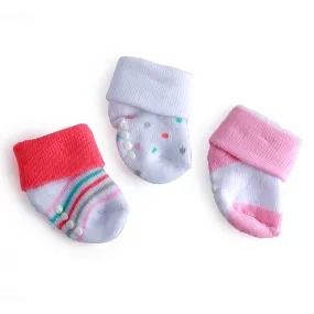 Striped And Polka Dot Pink 3 Pk Anti-Skid  Socks