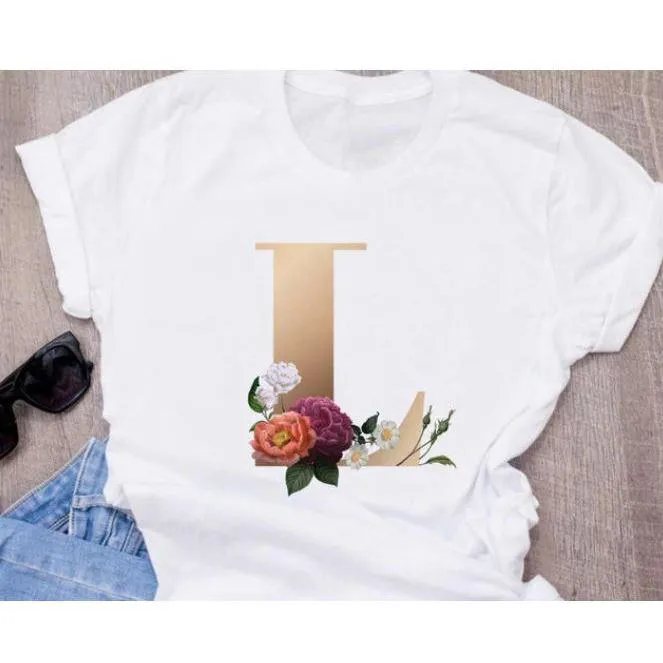 Stylish Women Flower Print Letter T Shirts