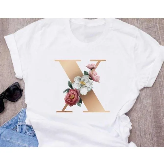 Stylish Women Flower Print Letter T Shirts