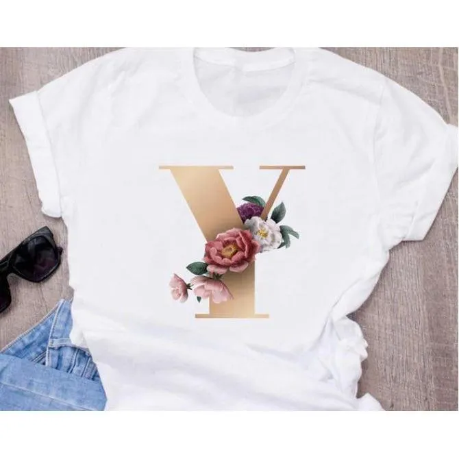 Stylish Women Flower Print Letter T Shirts