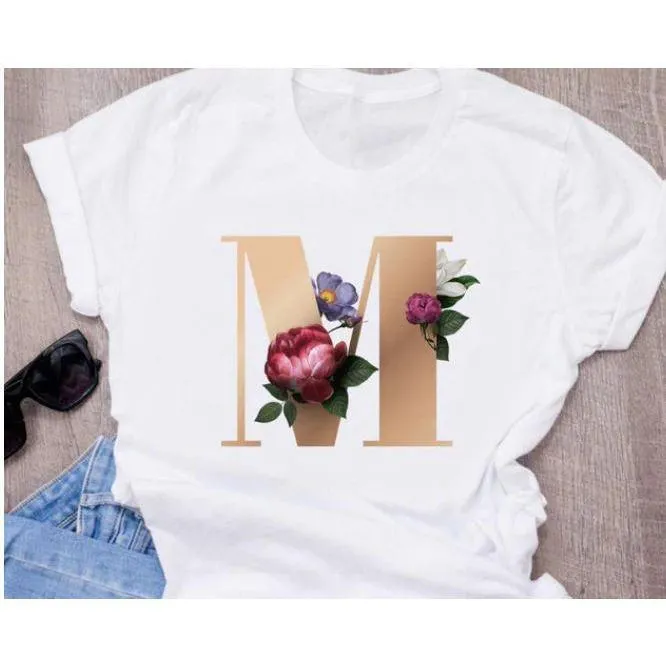 Stylish Women Flower Print Letter T Shirts