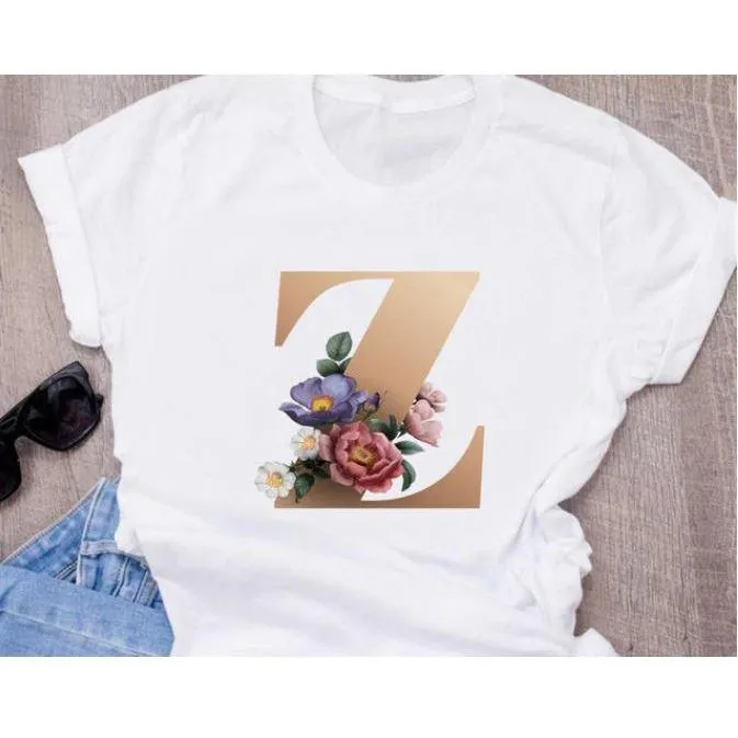 Stylish Women Flower Print Letter T Shirts