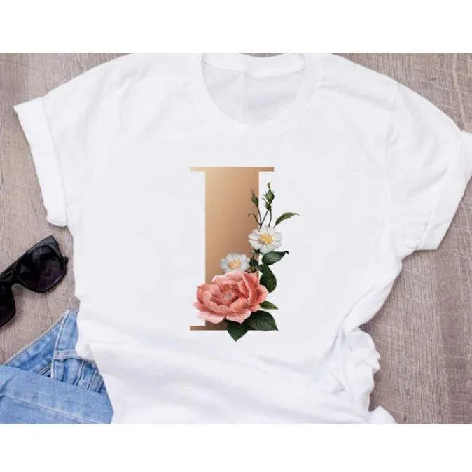 Stylish Women Flower Print Letter T Shirts