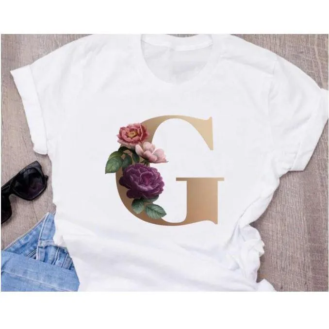 Stylish Women Flower Print Letter T Shirts