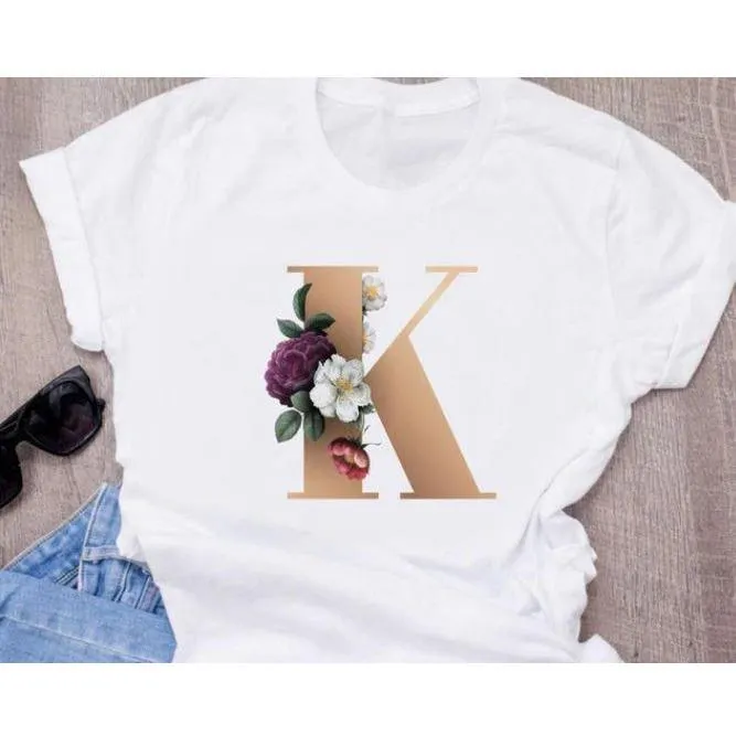 Stylish Women Flower Print Letter T Shirts