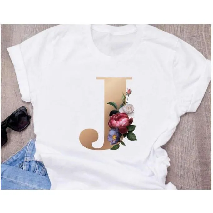 Stylish Women Flower Print Letter T Shirts