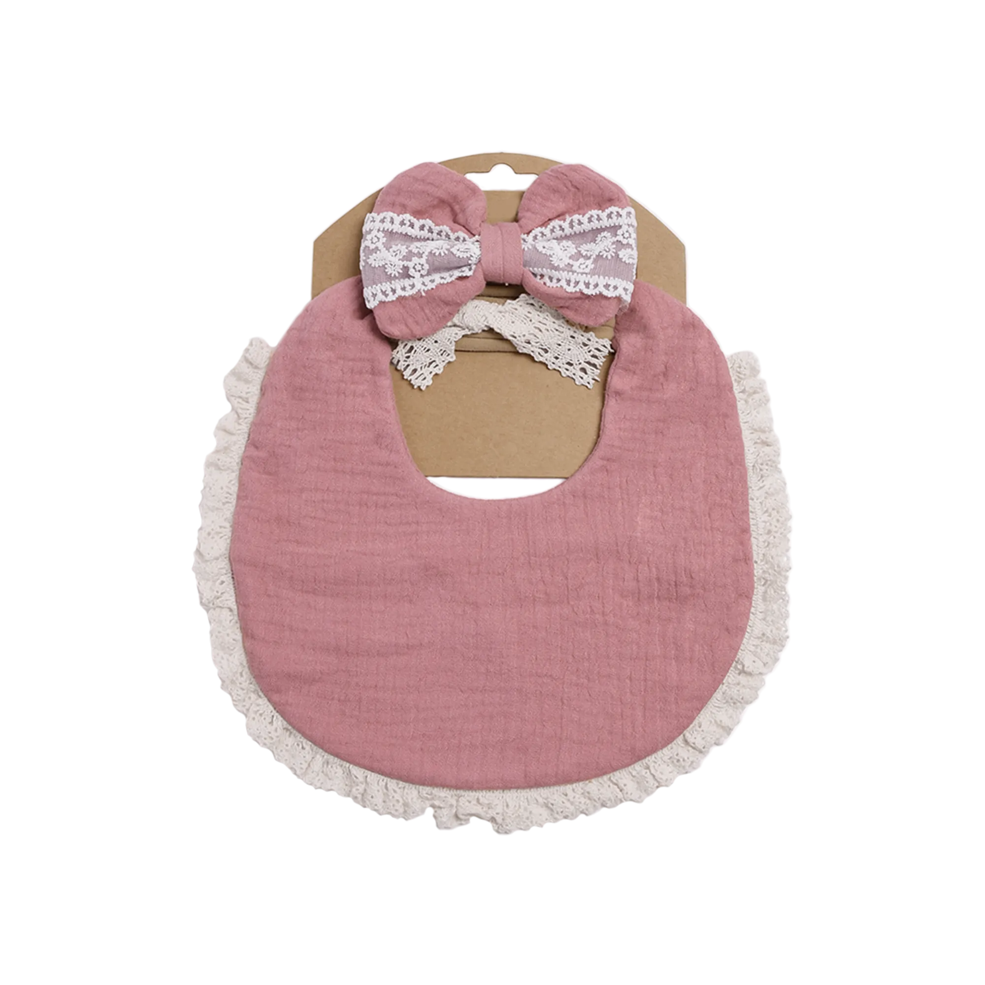 THE LITTLE LOOKERS Muslin Baby Bibs Drool Bibs Headband Set Drool Cloths Bibs 4-Layer Organic Cotton Lace Waterproof for Girls (Pack of 1)
