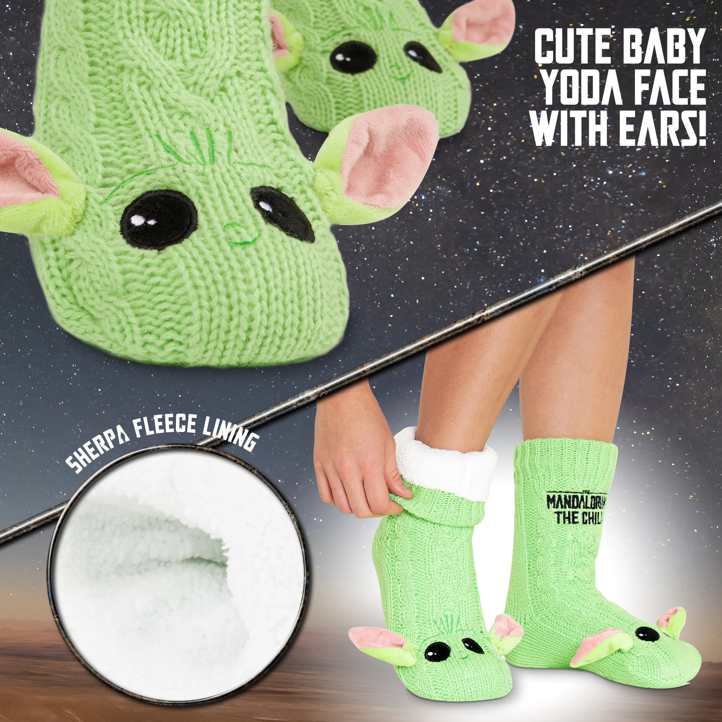 The Mandalorian Baby Yoda Slipper Socks, Women Slipper Socks Green
