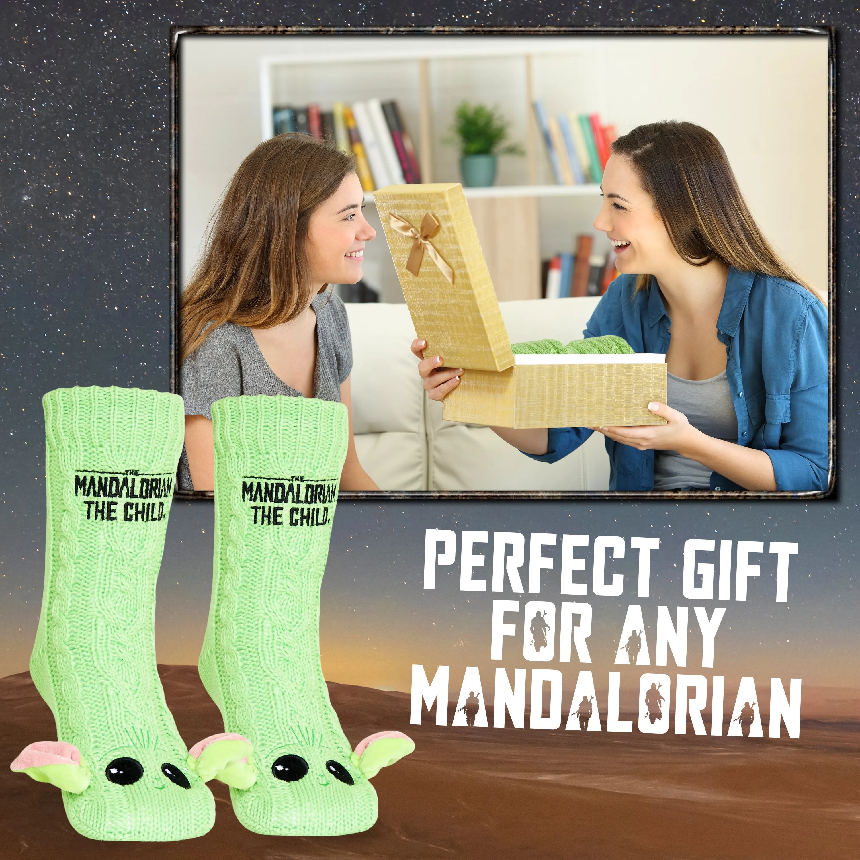 The Mandalorian Baby Yoda Slipper Socks, Women Slipper Socks Green