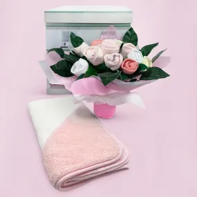 Welcome Baby Clothes Posy With Hooded Baby Towel, Pink
