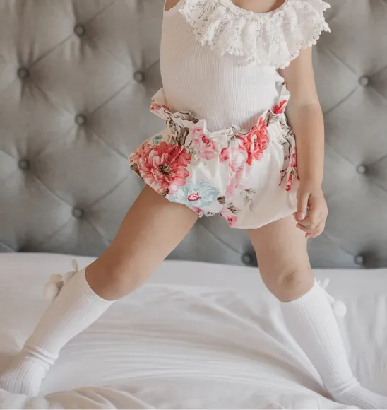White Pom Pom Knee High Socks