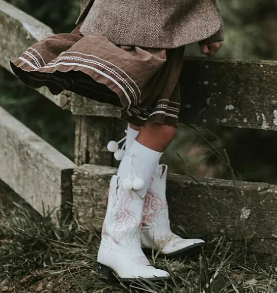 White Pom Pom Knee High Socks