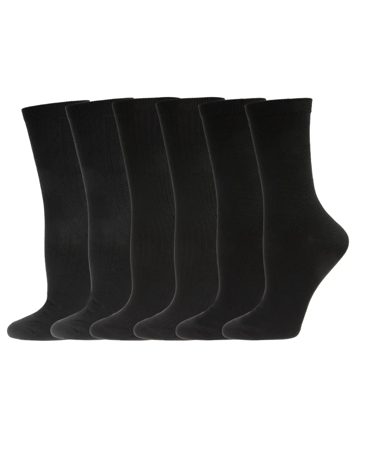 Women's 6 Pair Pack Basic Rib/Flat Knit/Cable Crew Socks