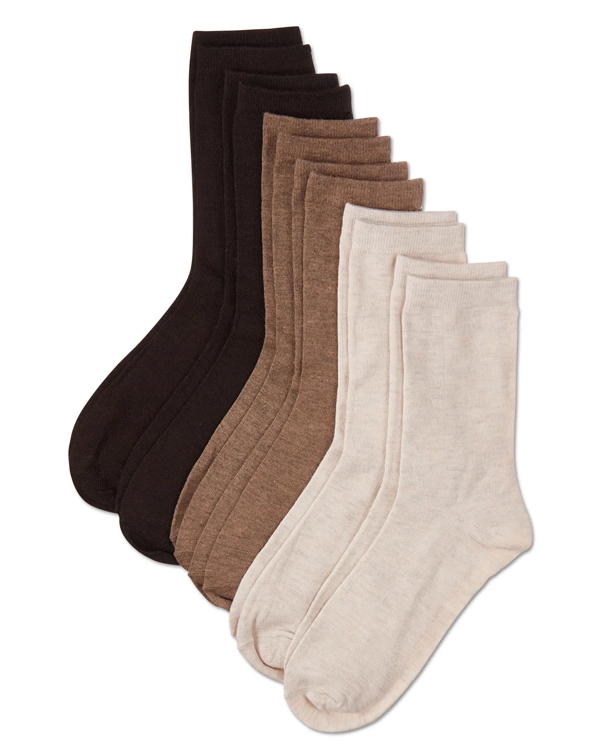Women's 6 Pair Pack Basic Rib/Flat Knit/Cable Crew Socks