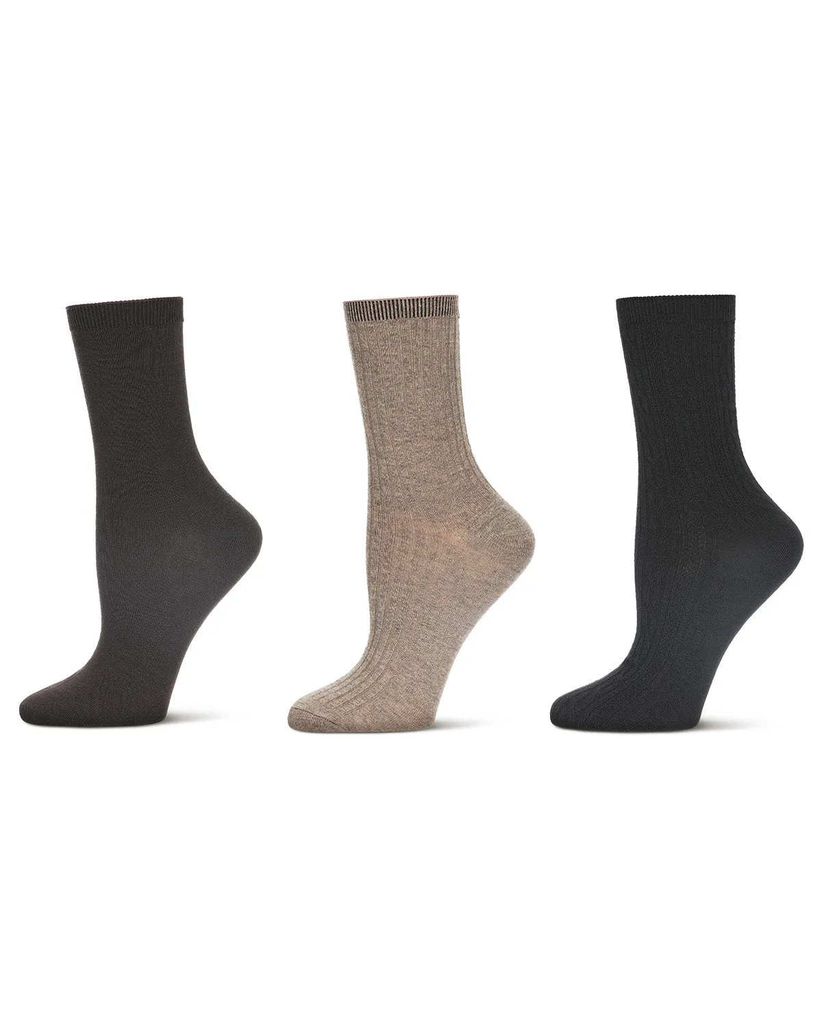 Women's 6 Pair Pack Basic Rib/Flat Knit/Cable Crew Socks