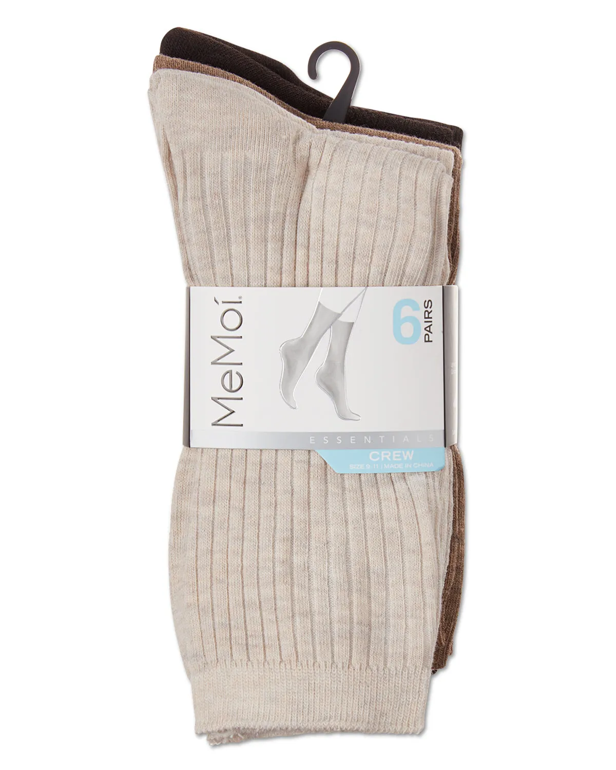 Women's 6 Pair Pack Basic Rib/Flat Knit/Cable Crew Socks