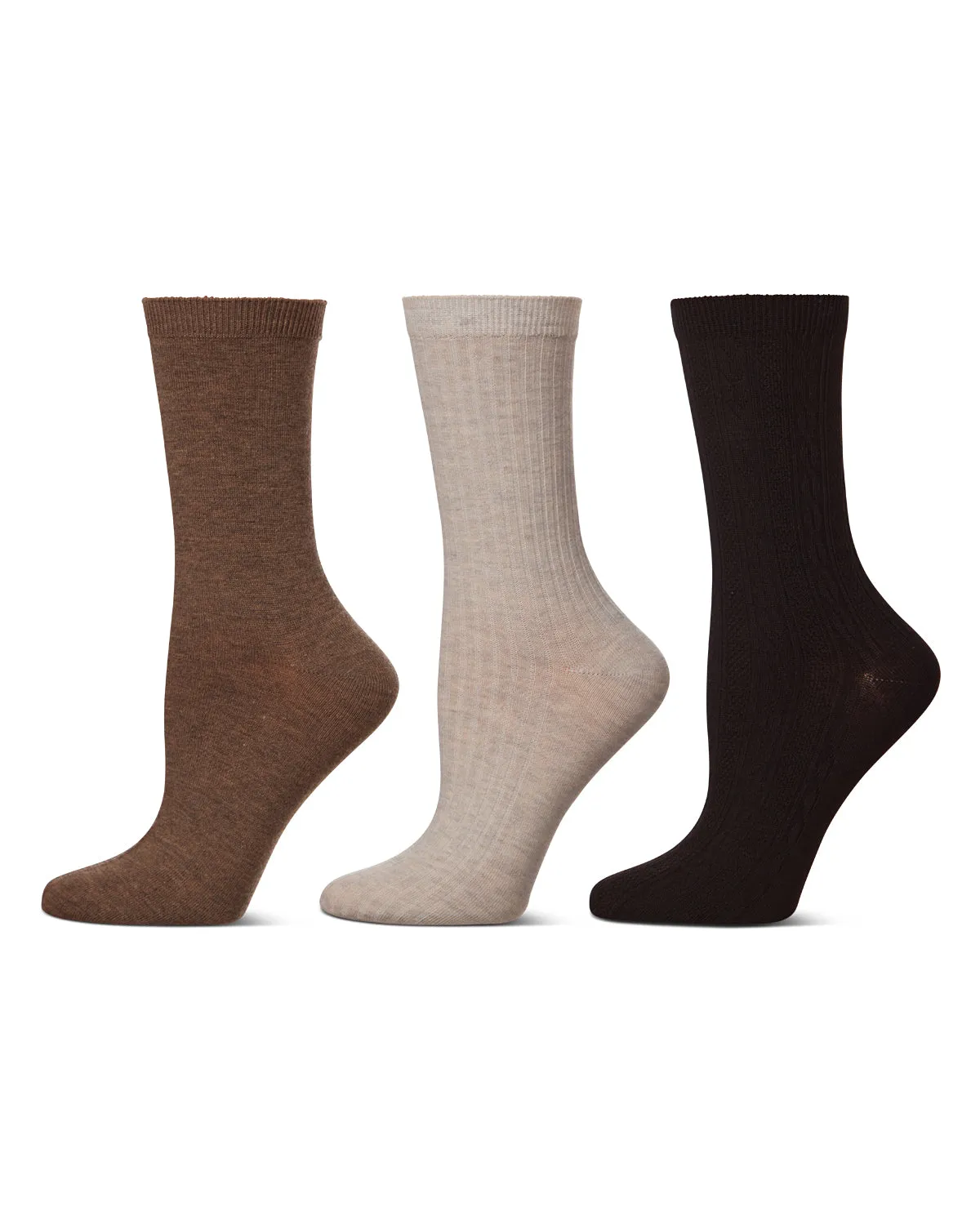 Women's 6 Pair Pack Basic Rib/Flat Knit/Cable Crew Socks