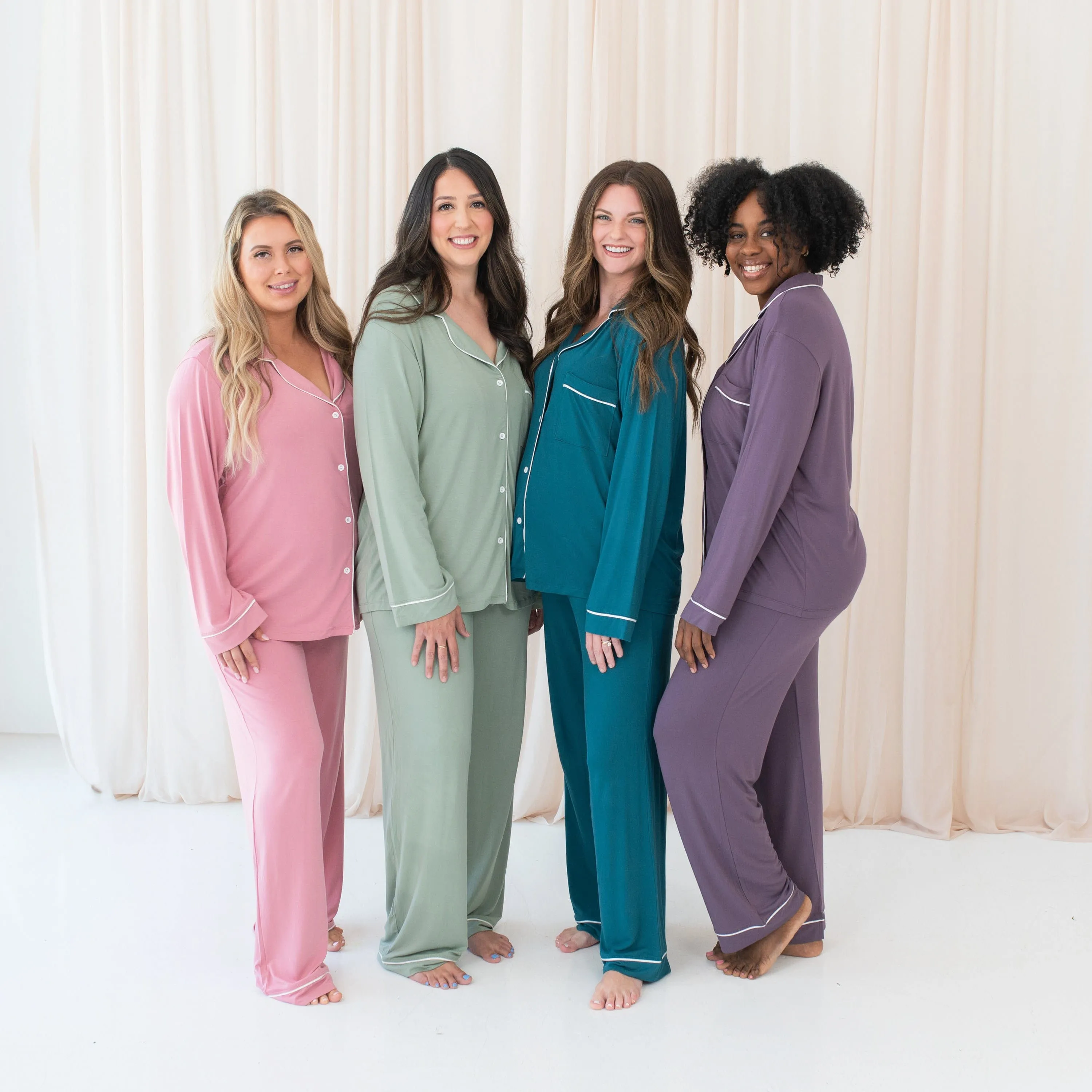 Women's Long Sleeve Pajama Set in Apple Blossom with Cloud Trim