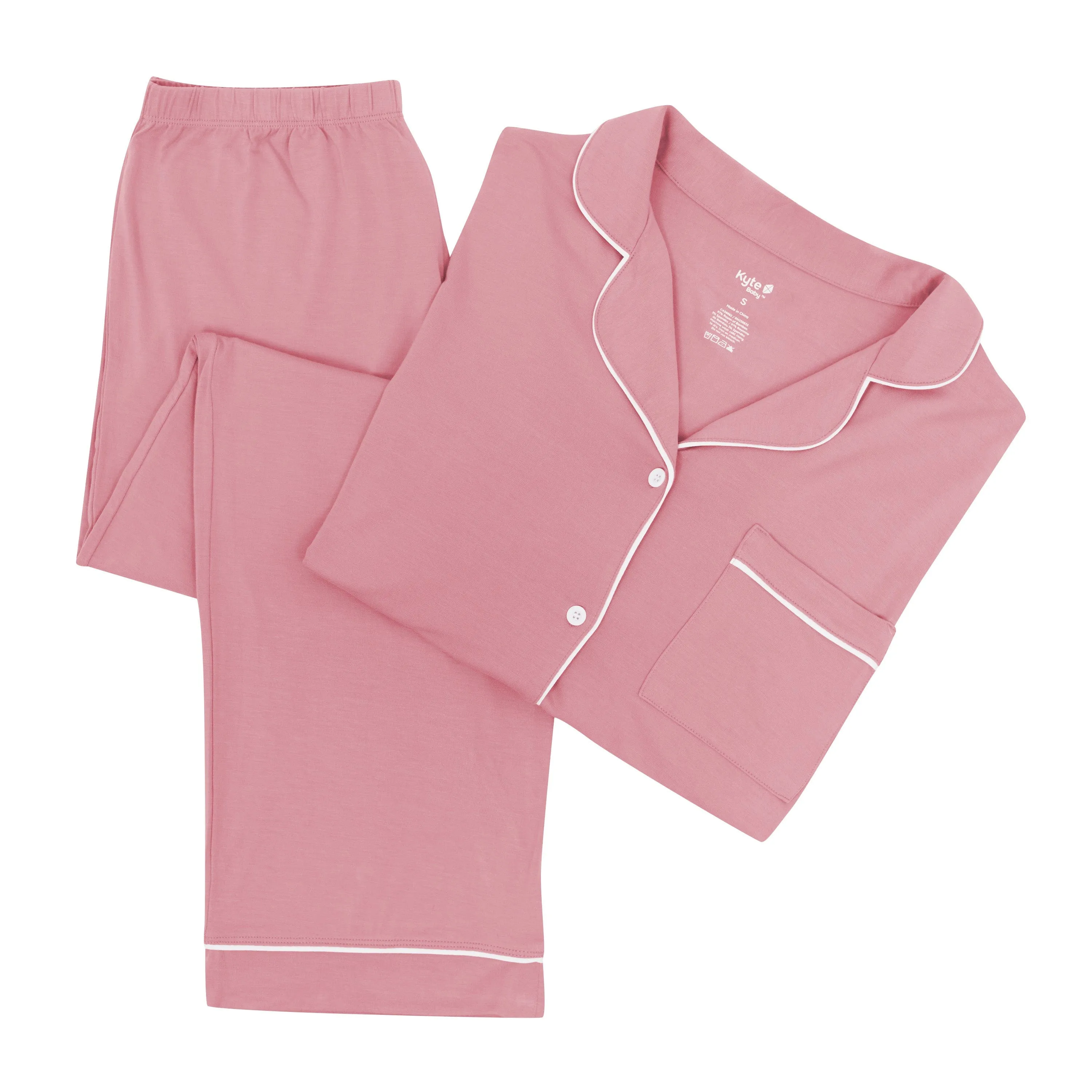 Women's Long Sleeve Pajama Set in Apple Blossom with Cloud Trim