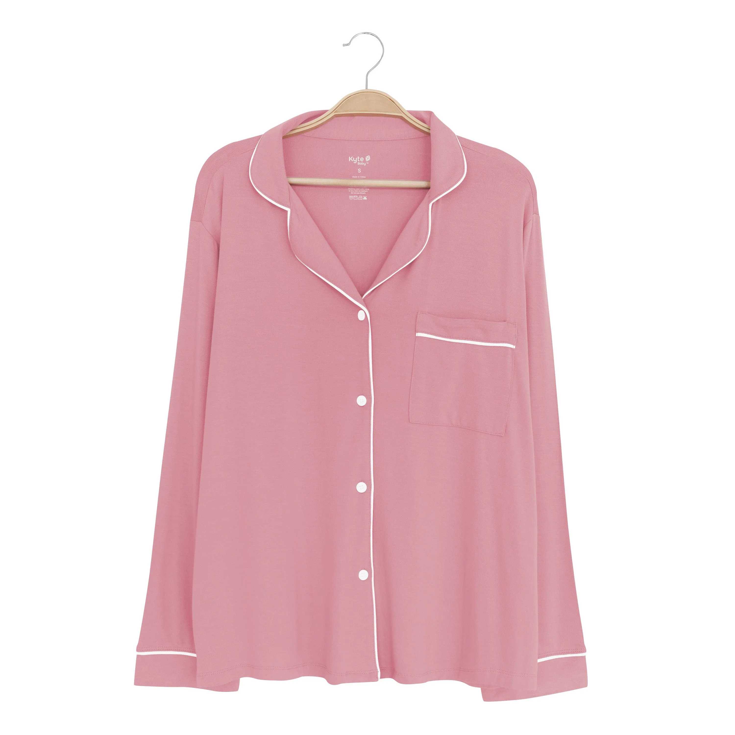 Women's Long Sleeve Pajama Set in Apple Blossom with Cloud Trim